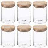 thumbnail of WellHome - Conjunto de 6 potes de vidro e madeira, 600 ml