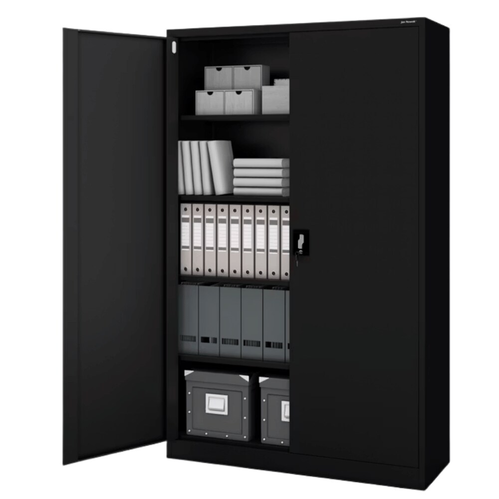 Aktenschrank abschließbar KADO - 5 Ebenen, Flügeltüren | Metallschrank Werkstatt Büroschrank aus Stahl Werkzeugschrank, 185x115x40cm Schwarz