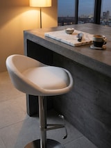 thumbnail of Barhocker `Donau`, höhenverstellbar, halbrunde Rückenlehne, Edelstahl, max. 110 kg Belastung. Weiß, 43x43x90 cm | Kadima Design