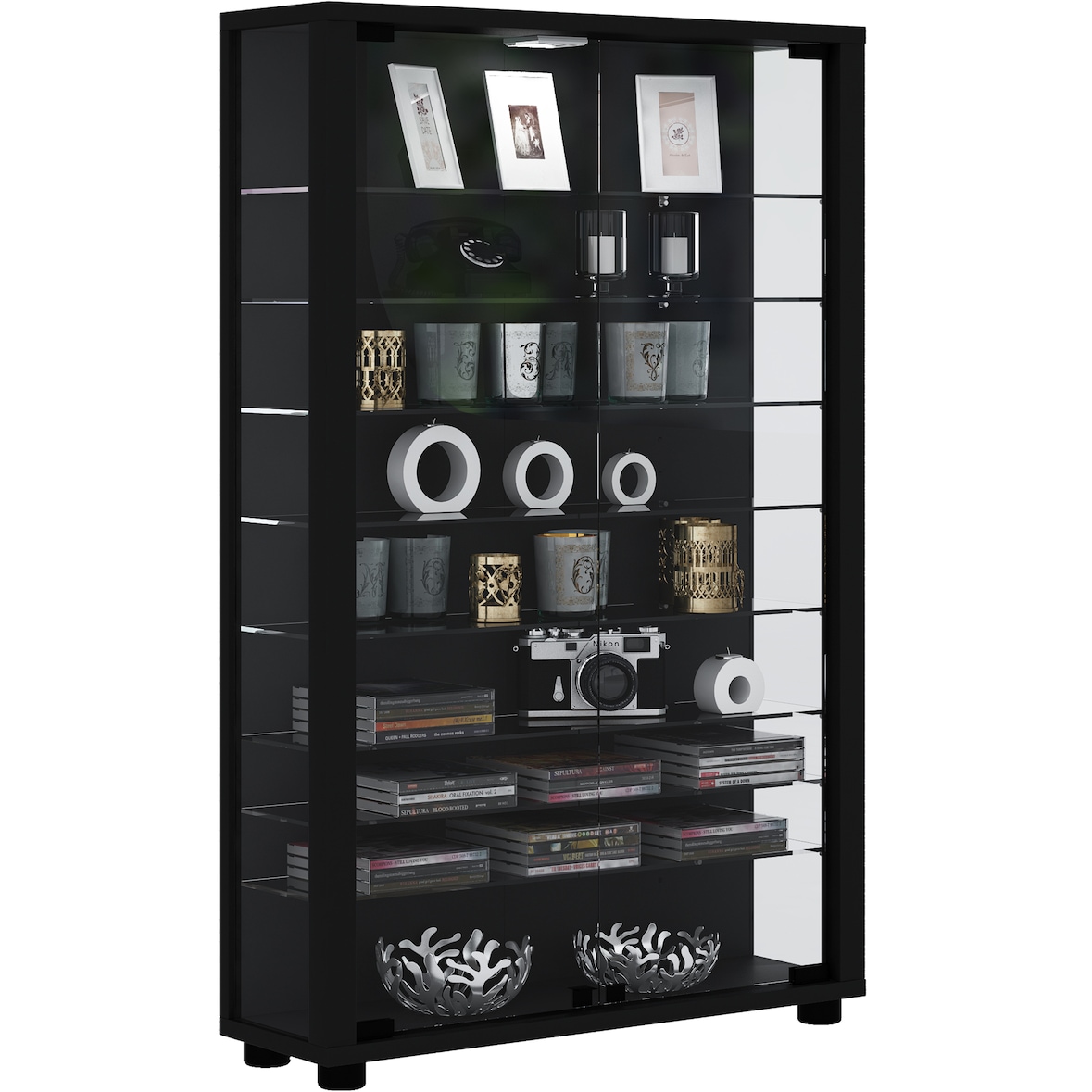 VCM Standvitrine Lumo Schwarz H. 90 x B. 59 x T. 18 cm