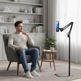 thumbnail of Suporte de chão ajustável e universal para telemóveis, base giratória de 360°, design articulado