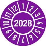 thumbnail of Dreifke® Prüfplakette Jahr 2028 mit Monaten, Folie, Ø 15 mm, 500 Stück/Rolle