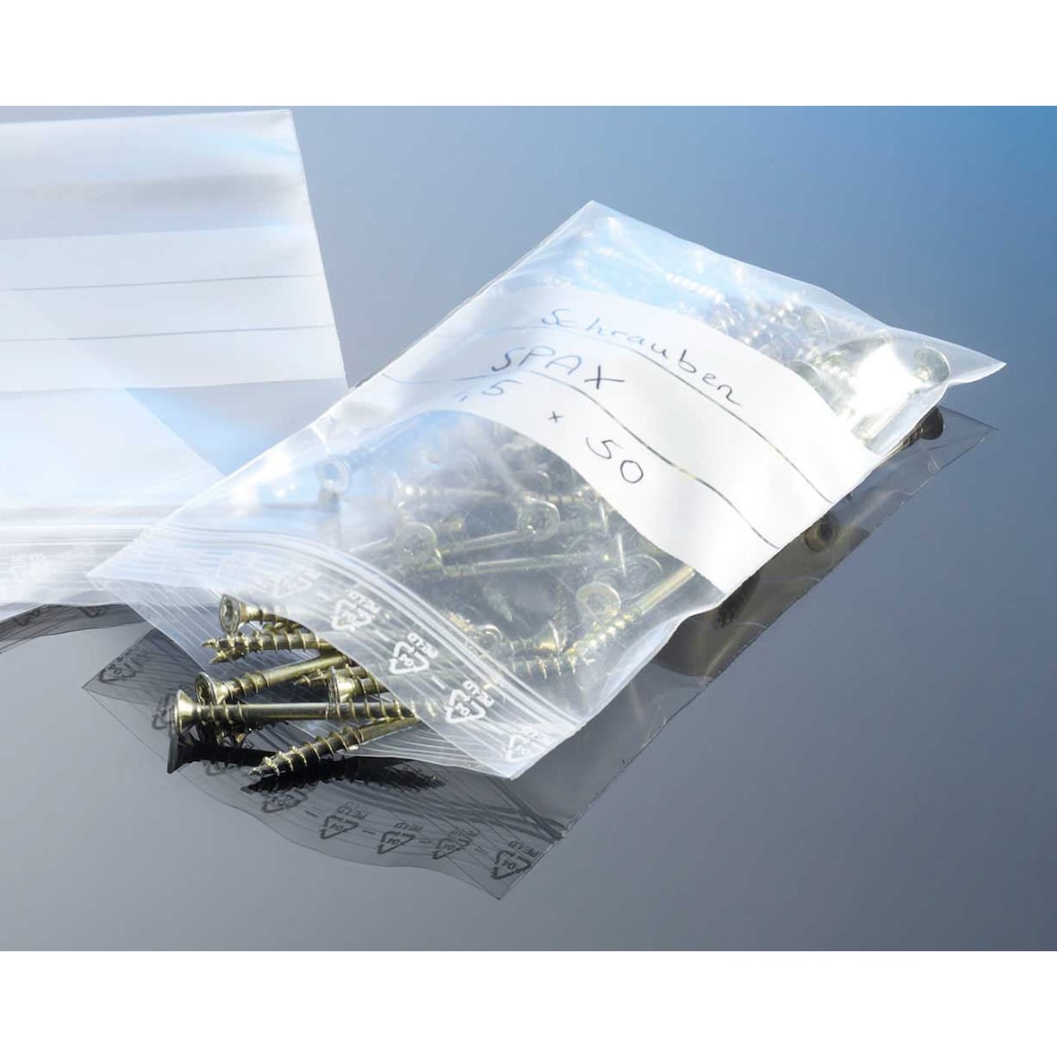 1000x Druckverschlussbeutel  80 x 120 mm mit Stempelfeld 90 my extrastark