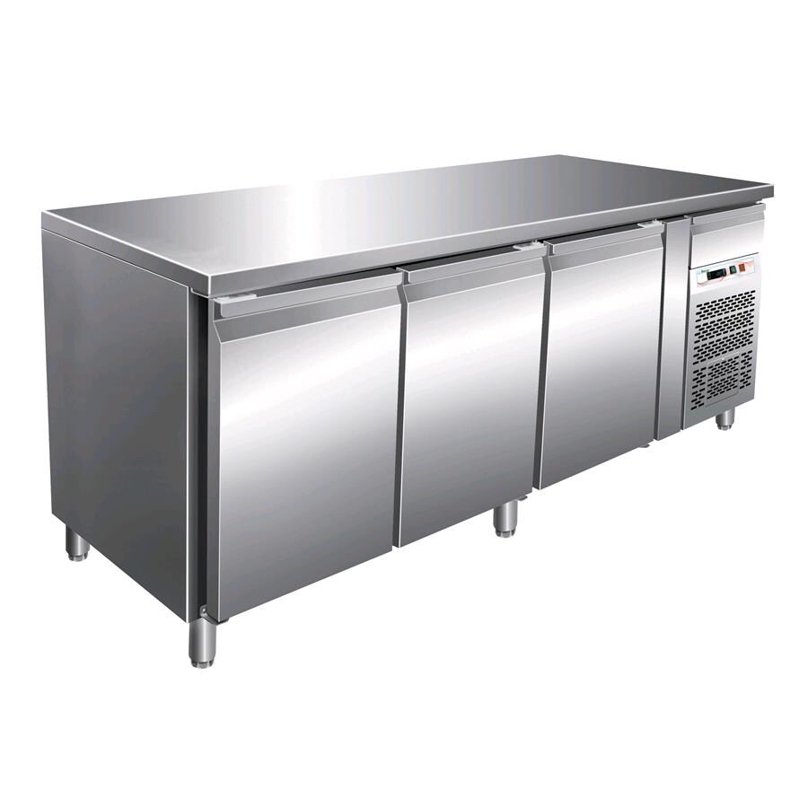Tavolo refrigerato in acciaio inox aisi 304 - per snack - ventilato - mod. m g-snack3100tn - 3 porte - lt 339 - temp -2°/+8°c - cm 179,5 x 60 x 86