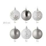 thumbnail of Relaxdays Weihnachtskugeln 30er Set, Kunststoff, D: 6 cm, runde Weihnachtsbaumdeko, Baumschmuck bruchsicher, silber/weiß