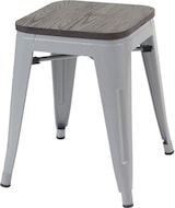 thumbnail of 2er-Set Hocker inkl. Holz-Sitzfläche | Metall, Industriedesign, stapelbar | Grau | Metallhocker Sitzhocker