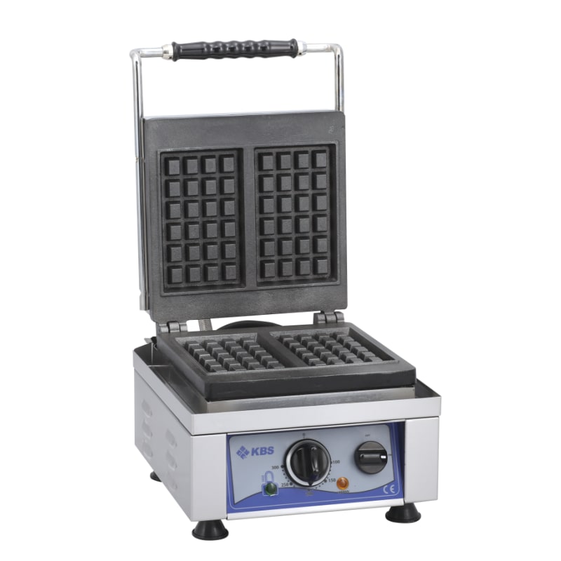 Plancha para gofres KBS con placa fija para 2 gofres, cajón para restos de 10 x 17 x 1,5 cm.