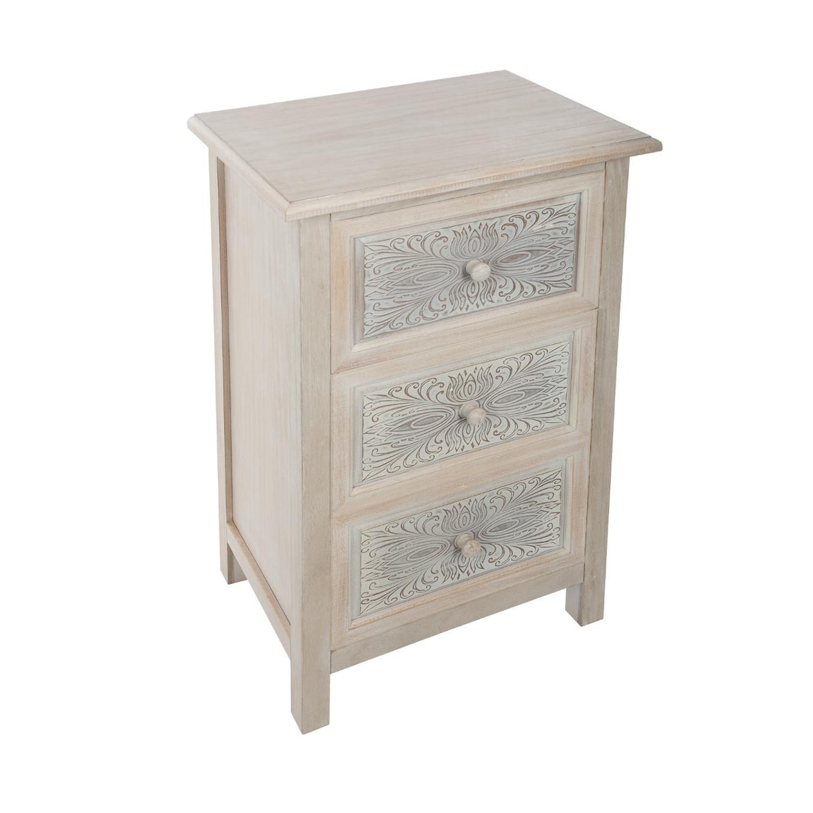 Meuble Commode en bois blanchi  3 tiroirs H 80 cm