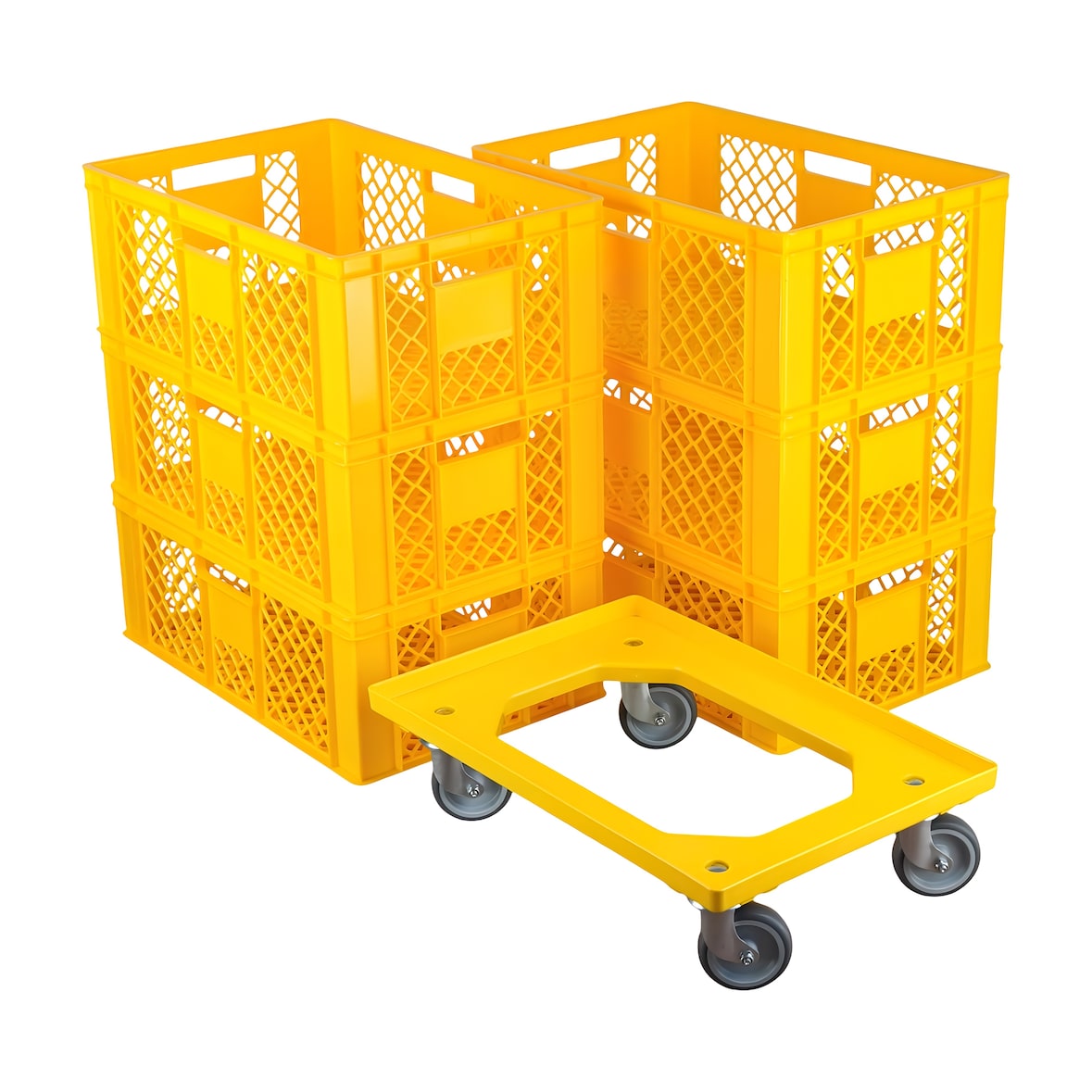 6 Stück Bäckerkisten 600 x 400 x 230 mm + 1 Transportroller in Gelb