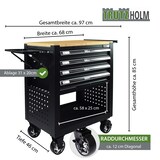 thumbnail of Werkstattwagen Profi Compact unbestückt 85  x 68  x 46 cm Holzplatte 4 Schubladen Lochwand Ablage sw
