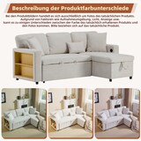 thumbnail of 3-Sitzer Schlafsofa Samtstoff 214x131x87 cm mit Ottomane, Bettfunktion, Stauraum, USB-Anschluss, Rollen, MDF-Rahmen, Beige, modern, komfortabel