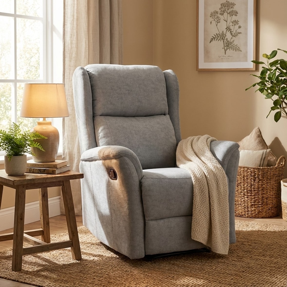 Poltrona relax reclinabile manuale con poggiapiedi in tessuto Hope - Grigio chiaro-SR111010FGC