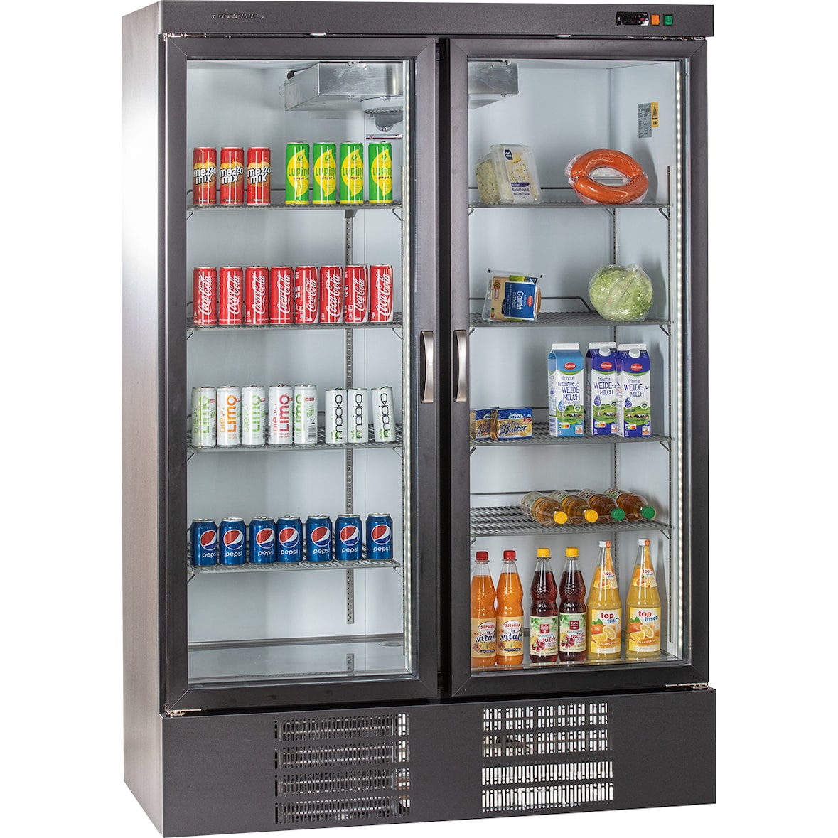 KBS Glastürkühlschrank KU 1200 G mit Drehtüren, 1370 x 735 x 2055 mm (BxTxH), steckerfertig - 230 V