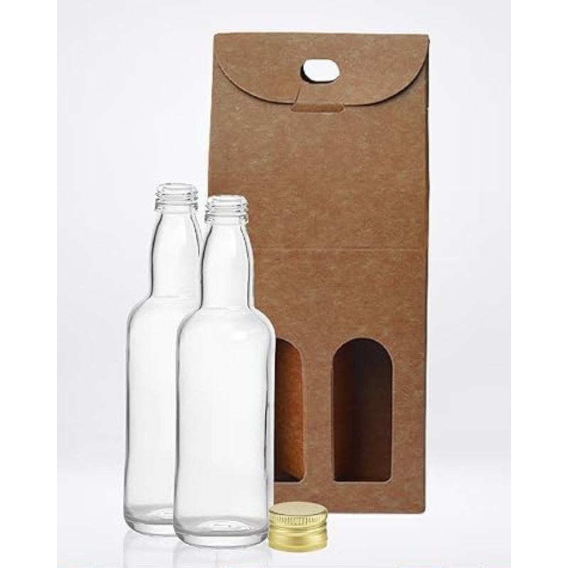 20 Mini Glasflaschen 40ml mit Goldverschluss und Box für 2, Ideal für Hochzeiten, Liköre, Proben