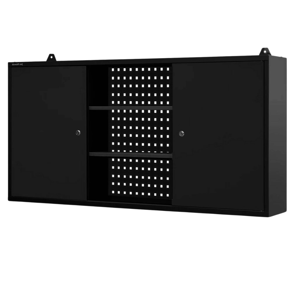 Hängeschrank Werkstatt abschließbar OLIS - Metallschrank hängend | Werkstattschrank Werkzeugschrank Wandschrank Garage, 60x120x20cm Schwarz