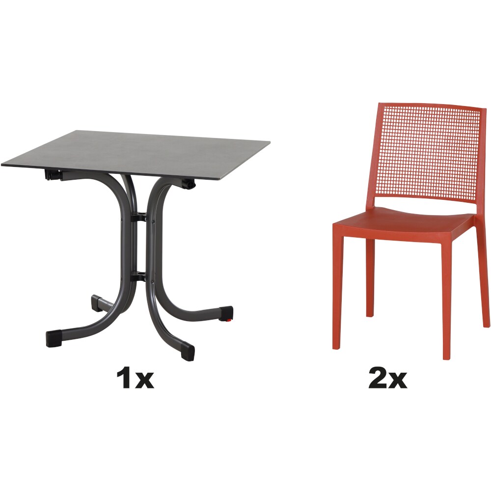 SIENA GARDEN Urban Lights Set 3teilig Square Stuhl gastrotauglich brick mit Tisch Sola 80x80
