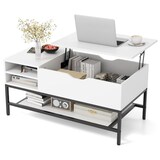 thumbnail of Helloshop26 - Table basse relevable 100 x 49,5 x 61 cm avec rangement caché style industriel en bois d'ingénierie blanc 20_0013818