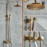 thumbnail of KLARWERK® JANA | Vintage Set Miscelatore Doccia Pioggia & Doccetta Ottone Oro | Acciaio Inox Retro Design Sistema Doccia | Colonna Miscelatore Gastro