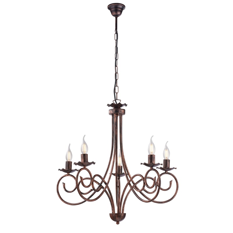 Alma - Lampadario in ferro laccato nero con decoraz. rame antico 5 luci 120 - Ø57 - BL130-5-NR