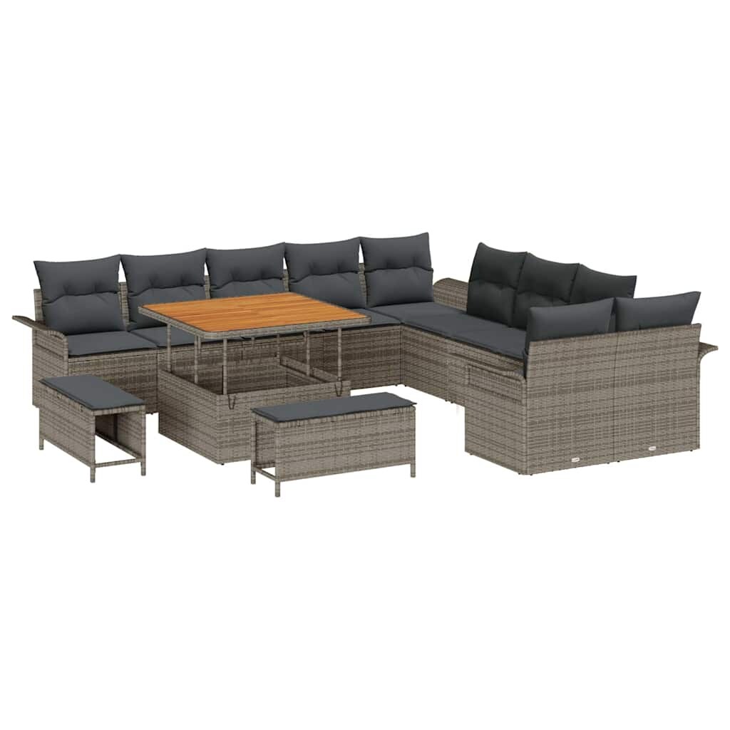vidaXL Garten-Sofa-Set mit Kissen mit Speicher mit Kissen 13 pcs Grau