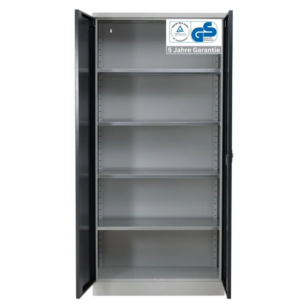 PROREGAL Stahlschrank BEE mit 9 lackierten Fachböden | HxBxT 195x92x42cm | Grau-Schwarz | Werkstattschrank Werkzeugschrank Aktenschrank