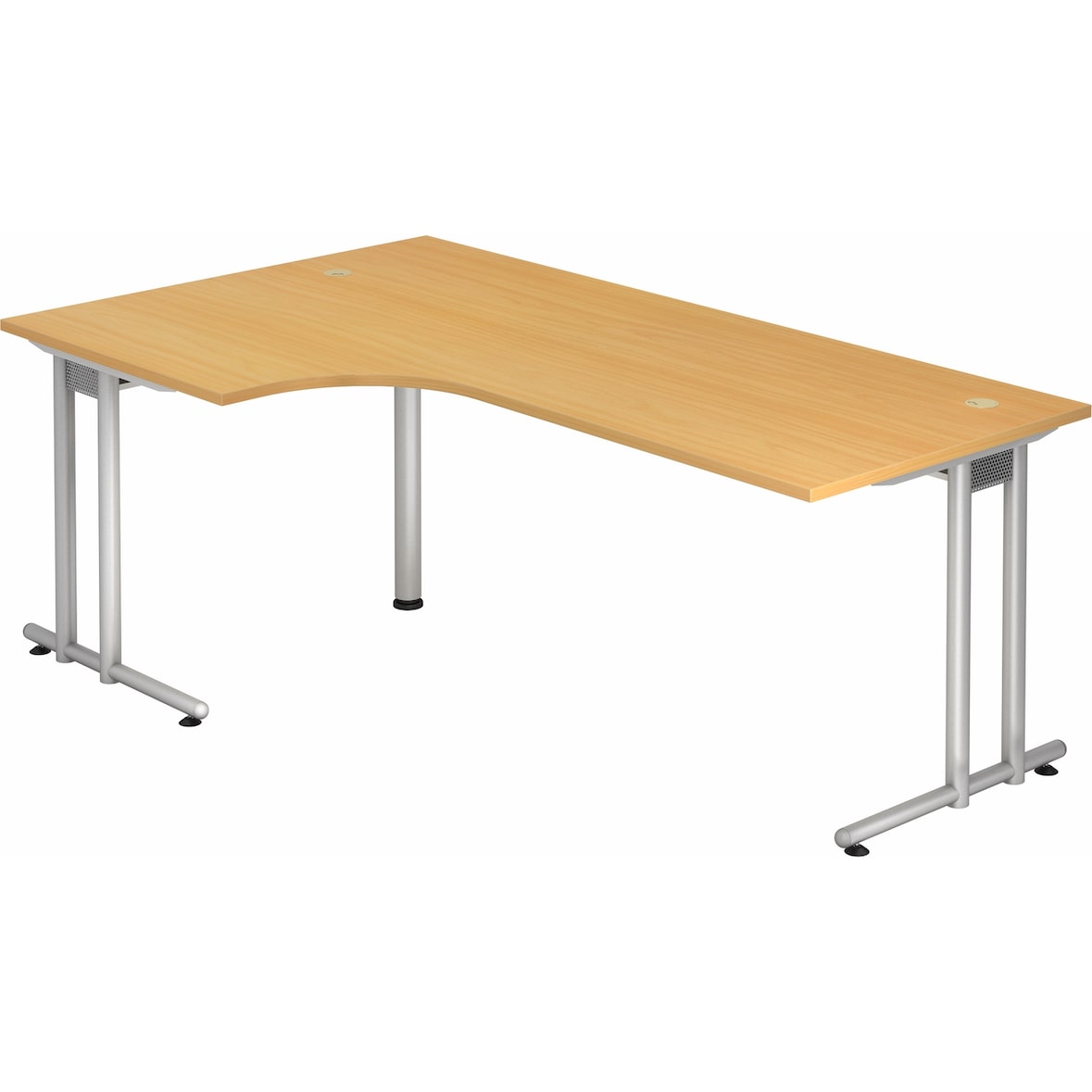 bümö Eckschreibtisch groß, N-Serie 200x120 cm, Tischplatte aus Holz in Buche, Gestell aus Metall - Schreibtisch L Form, großer Tisch für's Büro,
