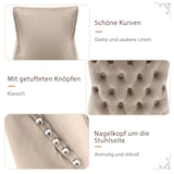 thumbnail of Esszimmerstuhl Samt Beige 91x50x52 cm mit Knopfsteppung und Ziernägeln, gepolstert, gebogene Massivholzbeine, klassisch elegant