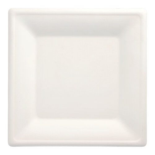 PAPSTAR 50 Teller, Zuckerrohr "pure" eckig 26 cm x 26 cm weiss (89745, 50 Stück)