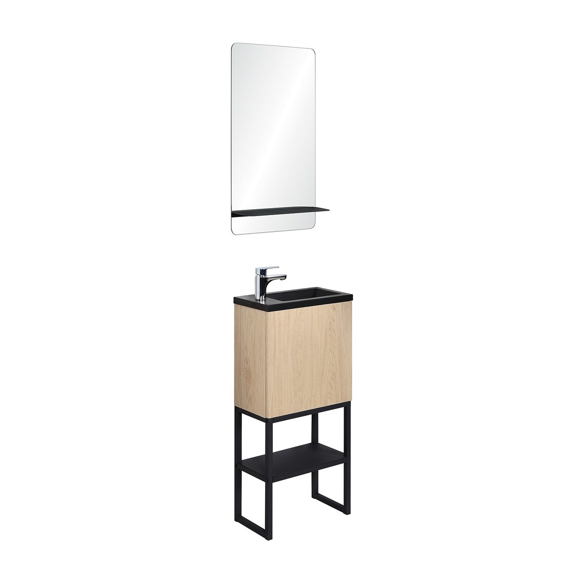 Meuble lave-mains NOVA décor chêne sur pieds + miroir rectangulaire