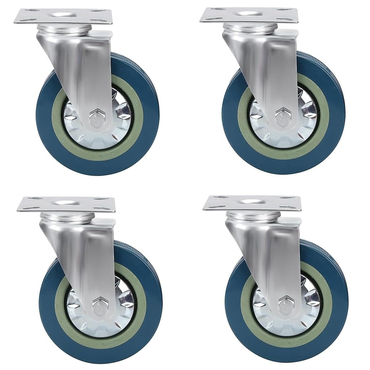 Rodas em borracha maciça COSHANÓ 360º com placa metálica, rolamento duplo de esferas. capacidade 280kg. 3" / 76 mm