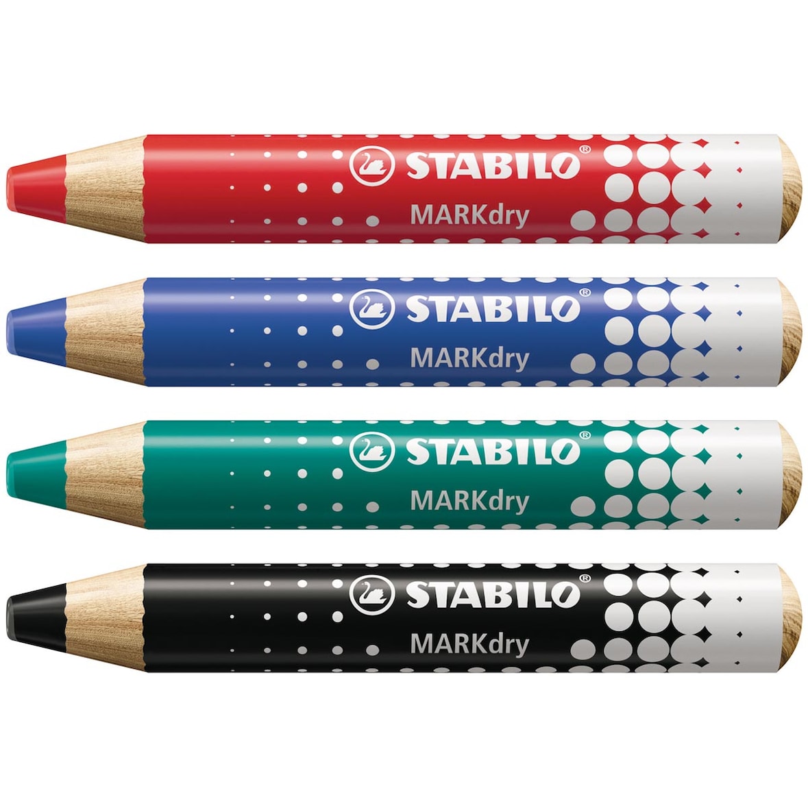 STABILO 4 crayons marqueurs MARKdry + 1 taille-crayon + 1 chiffonnette