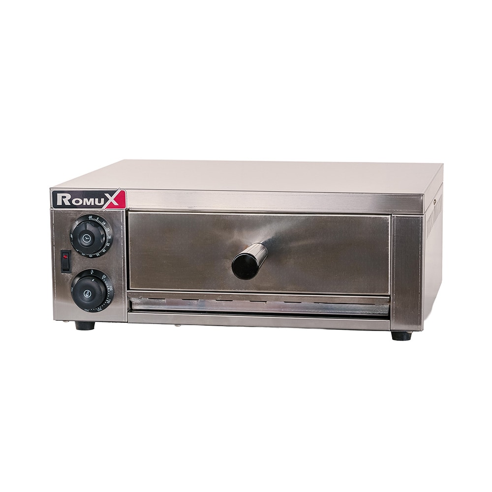 Romux® Forno de Pizza Eléctrico Compacto de 1 gaveta para 1 Pizza de 30 cm bancada em aço inox com Aquecimento Rápido | Temperatura 350°C - 1600 W