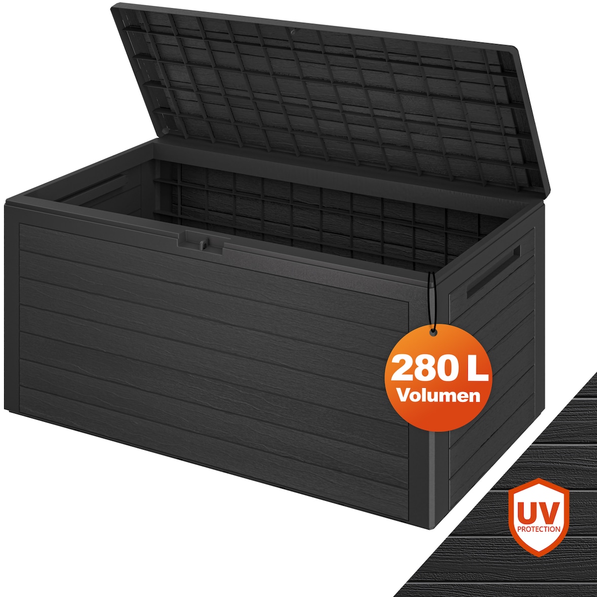 Auflagenbox `Holzoptik` klappbar Deckel 120x46x57cm