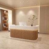 thumbnail of 【Baise+yuanmuse120】Reception Desk, Bar Counter, Rounded Corner Design, Vertical Stripe Pattern, Salon, Hotel, Store Front Desk Braun 120×60×100cm