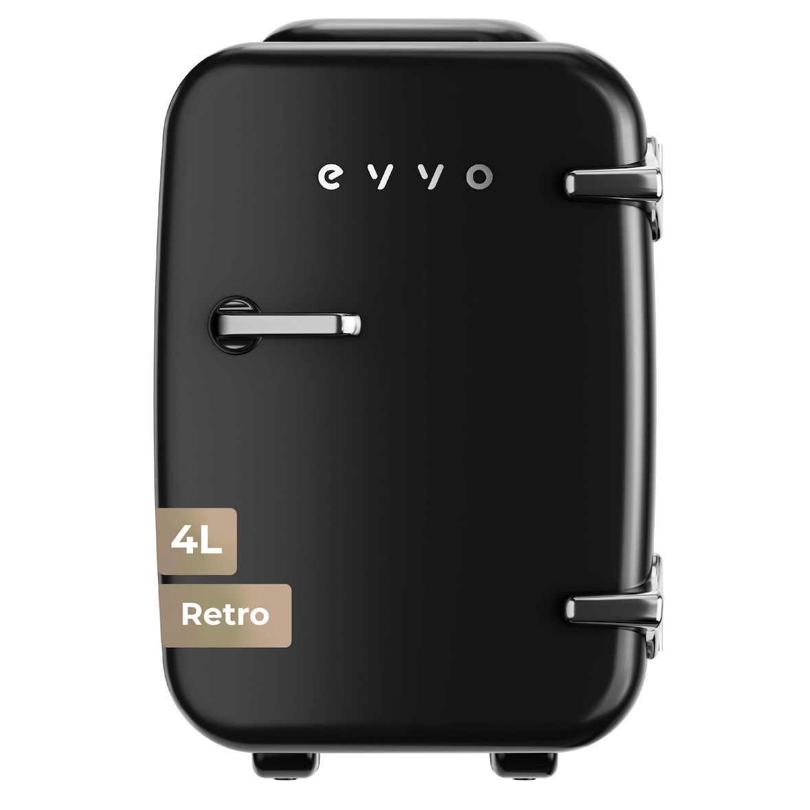Nevera Mini EVVO F4BK Retro, 4 L, Negro, Refrigeración, Bajo consumo y mantenimiento de calor