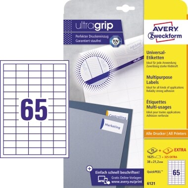 Avery Zweckform Etikett 6121 38x21,2mm ws 1.950 St./Pack.