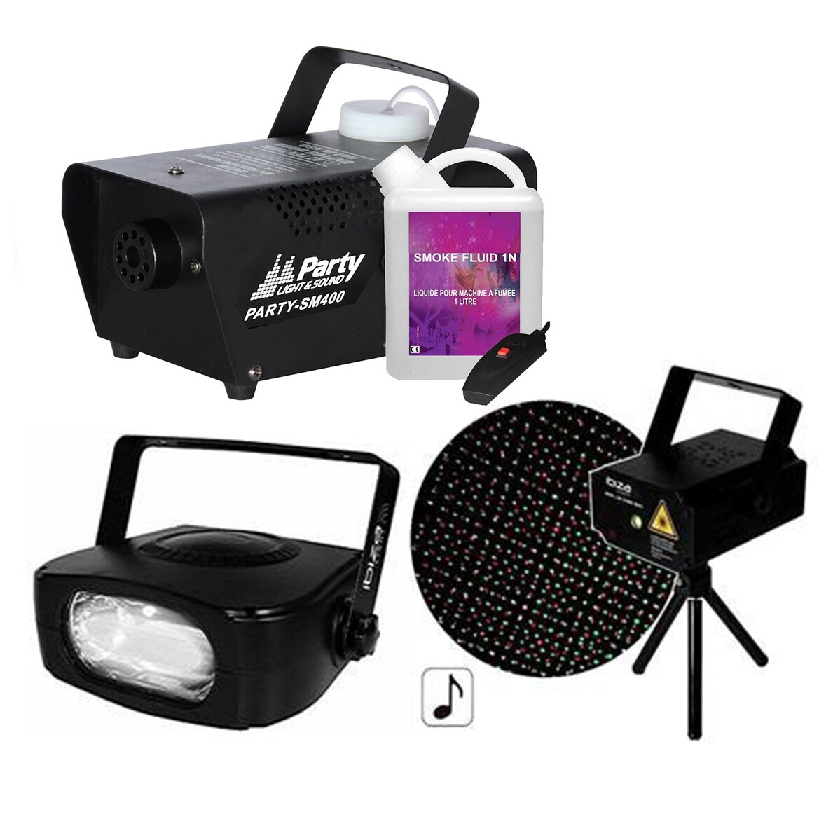 Pack 3 effets STROBE-150 + LAS-S130RG +SM400