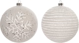 thumbnail of 12 Weihnachtskugeln 8cm Kunststoff Schneeflocken Streifen Christbaumkugeln weiß