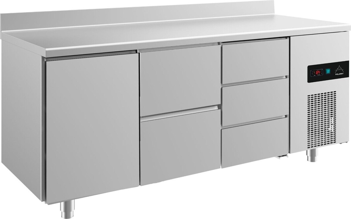 Gastro Kühltisch 1 Tür links 2/3 Schubladen mittig&rechts Umluftkühlung  Aufkantung, 1865x700x850mm -2/+8°C 474L