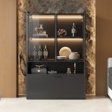 thumbnail of LED-Vitrine 120x80x35 cm Mattschwarz mit 3 Glasböden, unteres Klappfach, 16-Farben LED, Fernbedienung, moderne Vitrine für Wohnzimmer, Esszimmer