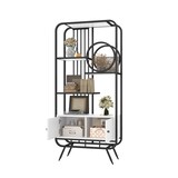 thumbnail of Metallregal mit Schrank Doppeltür Weiß+Schwarz 80x30x180 cm 4 Ablagen Stahlrohr MDF stabile hohe Füße modernes Design