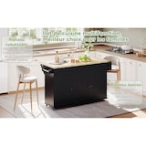 thumbnail of Kücheninsel 137x70x90 cm mit klappbarer Arbeitsfläche Natural+Black MDF mit Schubladen Türregal Handtuchhalter und arretierbaren Rollen