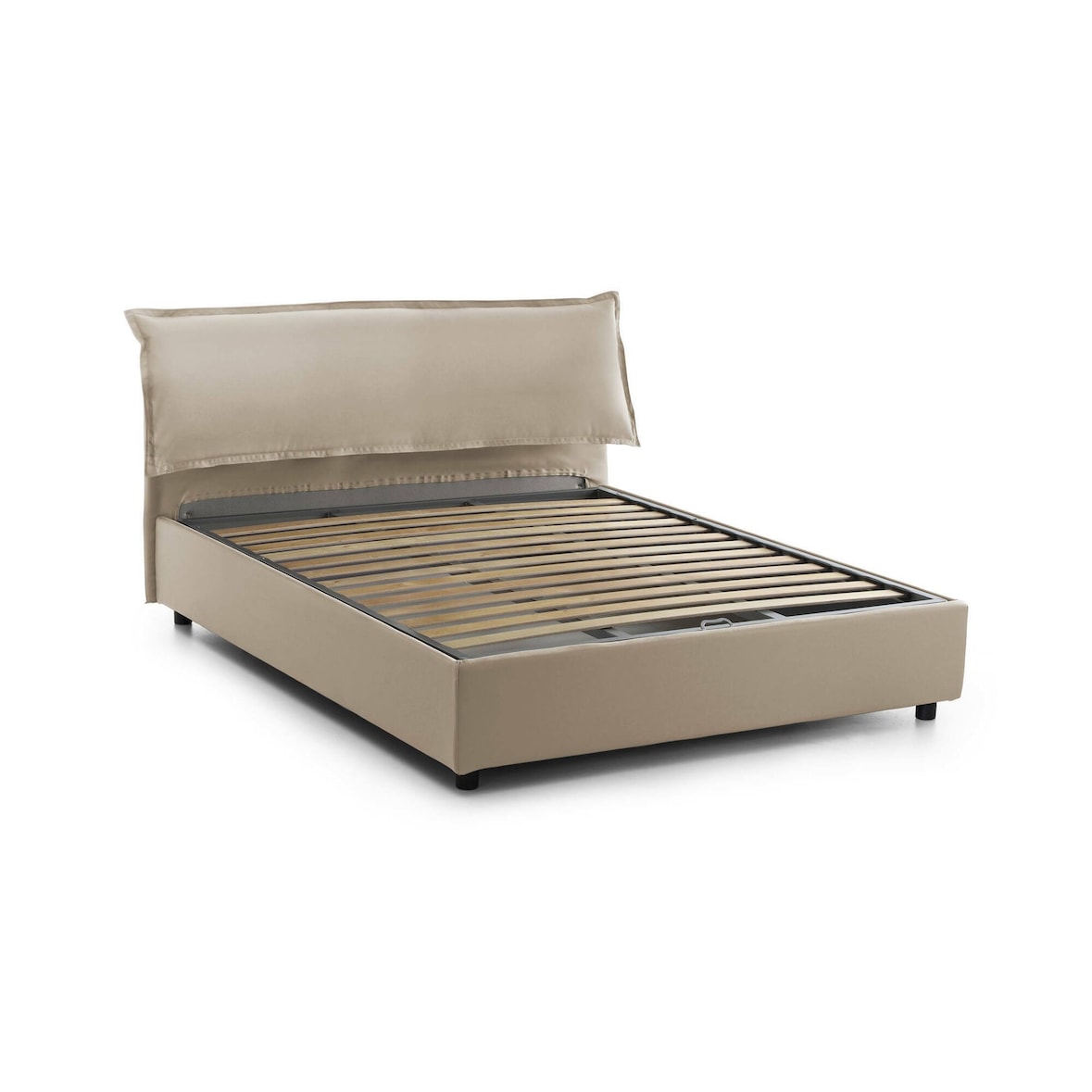 Dmora Letto matrimoniale Clio, Letto contenitore sfoderabile con testiera e giroletto contenitore imbottiti, adatto per materasso 160x190 cm, Beige