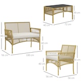 thumbnail of Conjunto de muebles de jardín de ratán muebles de terraza con 1 sofá de 2 plaza 2 sillones cojines y 1 mesa de centro de tablero de vidrio beige