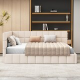 thumbnail of Polsterbett 160x200 cm aus Samt – Multifunktionales Bett mit stabilem Lattenrost und verstellbarer Rückenlehne, klassisches Design in Beige