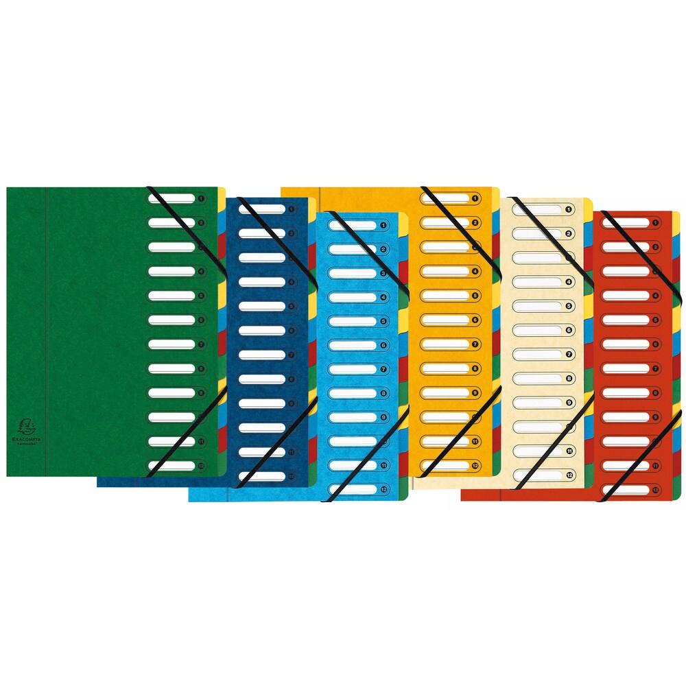Exacompta Ordnungsmappe HARMONIKA mit ausgestanzten Fenstern und Gummizug , aus Colorspan-Karton, mit 12 Fächern, für DIN A4