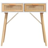 thumbnail of Mesa consola madera pino maciza blanco ratán natural 80x30x75cm