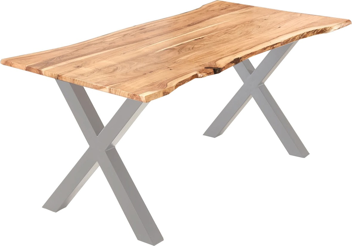 Esstisch Akazie naturfarben 180 x 90 cm X-Gestell silber YVONNE