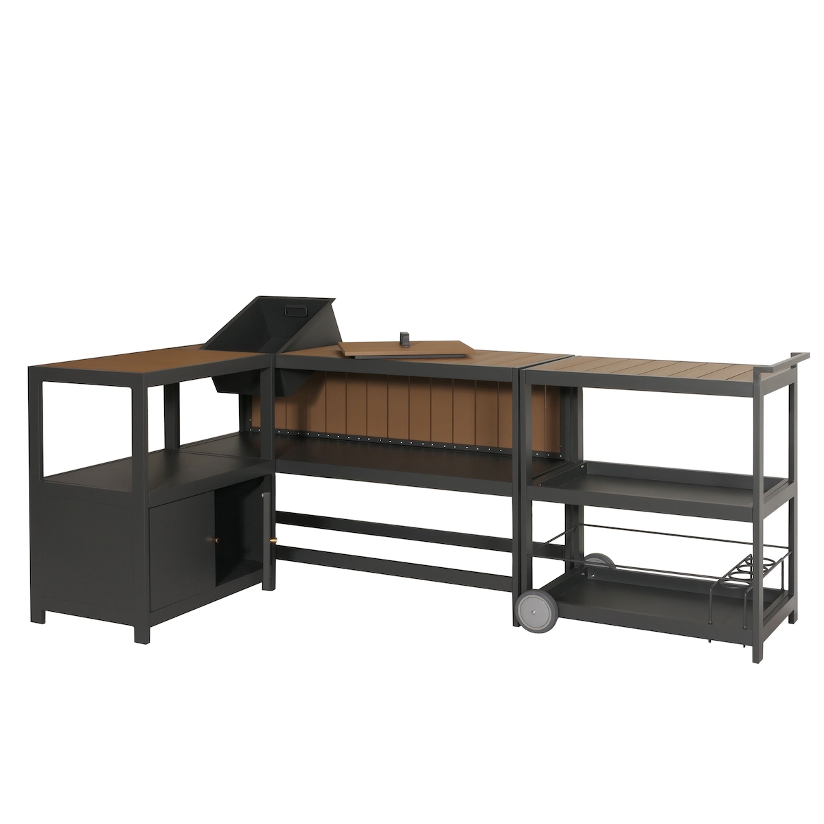 Mendler Aluminium Outdoor-Küche 3-teilig HWC-M64, Außenküche Garten Servierwagen Eiskübel Schrank ~ anthrazit, helle Holzoptik