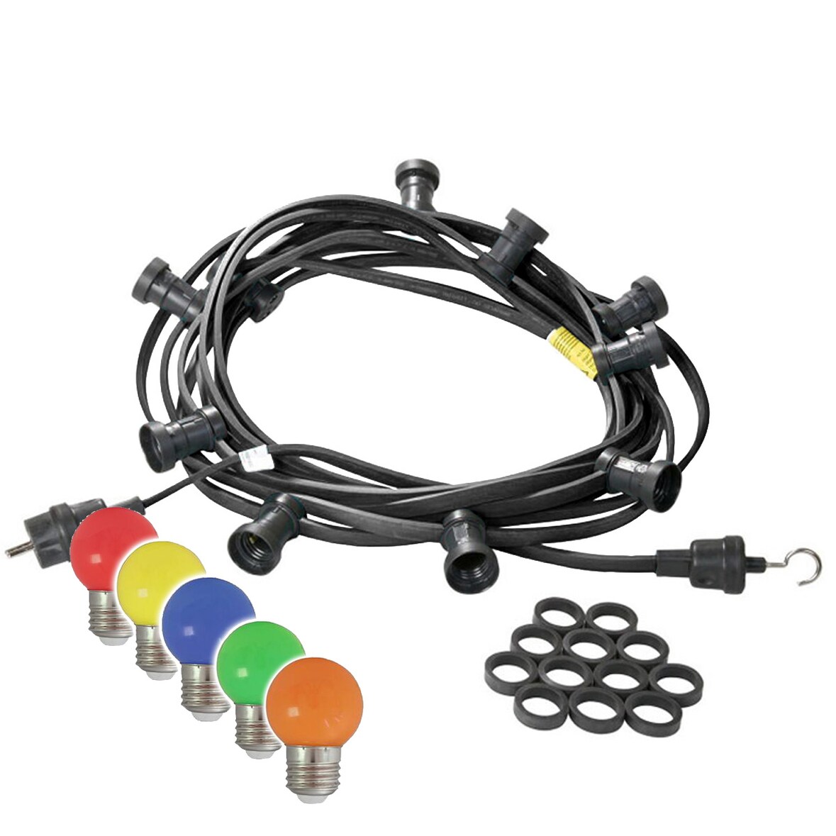 Illu- Party Lichterkette Außenlichterkette 5m schwarz 10 bunte LED Kugellampen